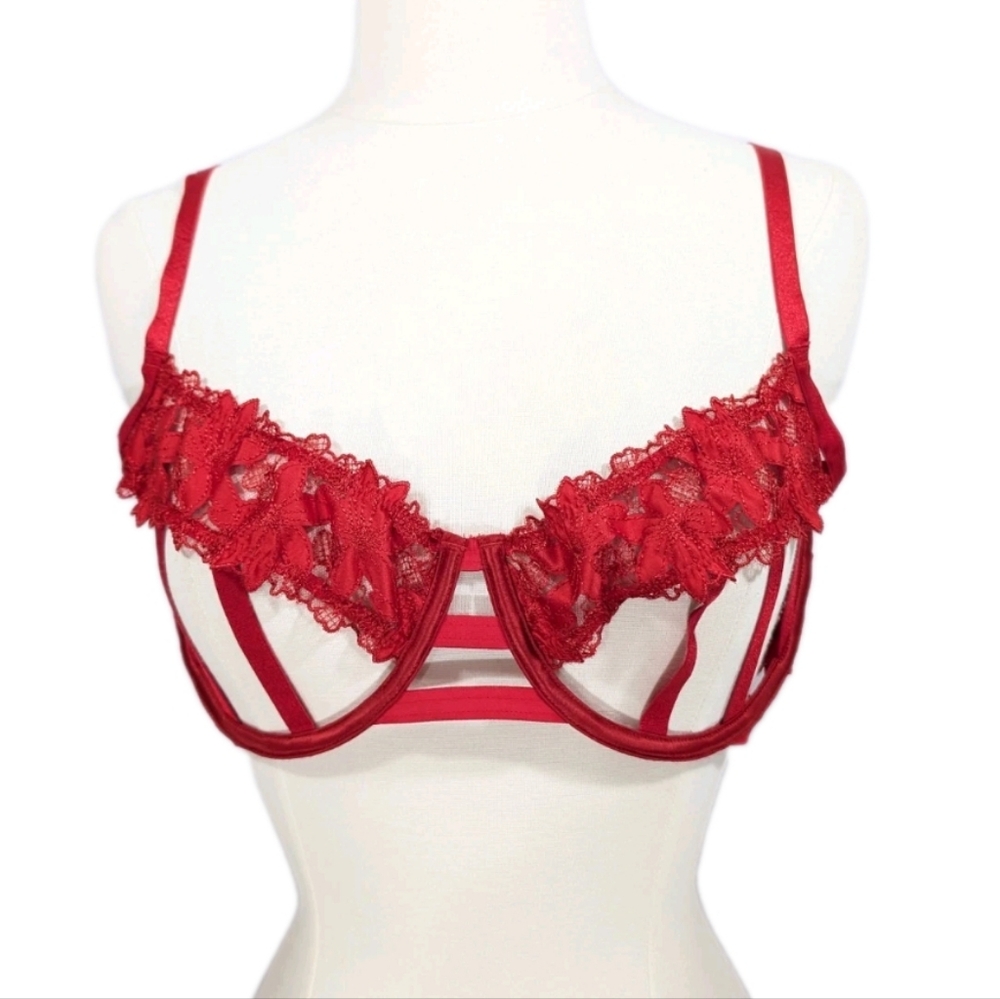 Victoria's Secret Very Sexy Cage Bra 34DD Women open cup Red New VS gift